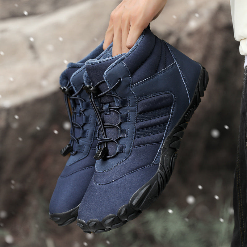 Men's and women's couple's outdoor cotton shoes, non-slip and wear-resistant hiking shoes, warm high-top plus wool boots, cold-resistant hiking shoes