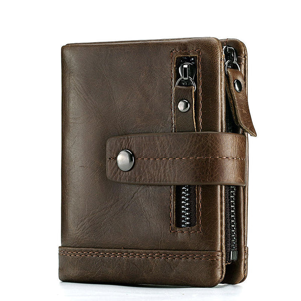 Men's Bag Zipper Buckle Multi-Card First Layer Cowhide Coin Purse Short Leather Men's Wallet