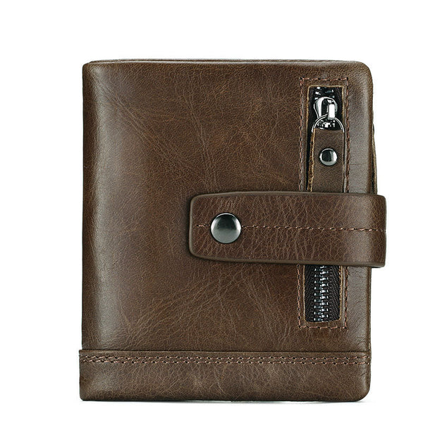 Men's Bag Zipper Buckle Multi-Card First Layer Cowhide Coin Purse Short Leather Men's Wallet