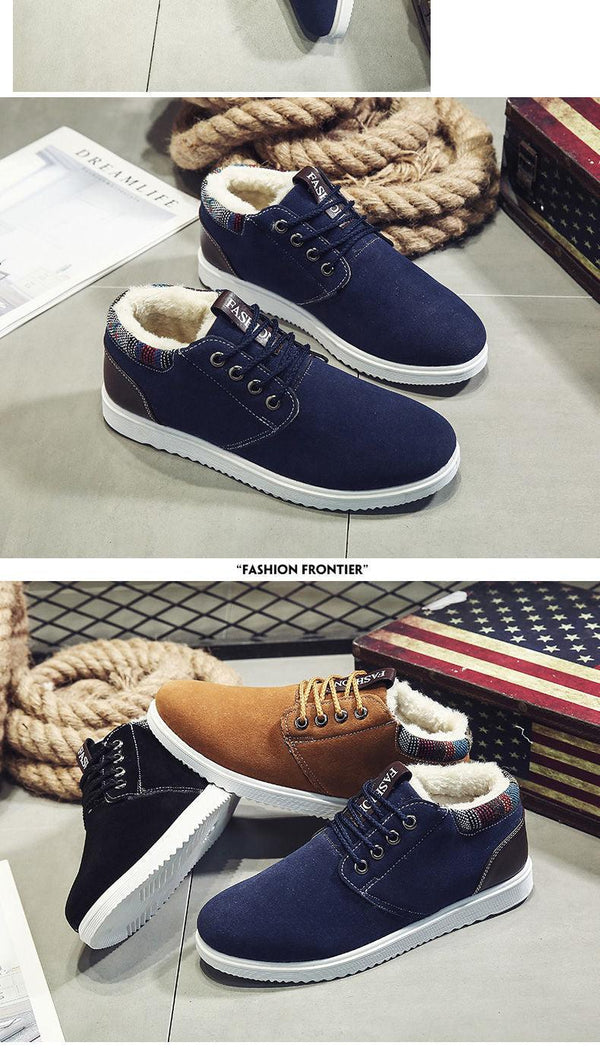 Men's Cotton Snow Boots Winter Plus Velvet Warm Casual Hiking Boots Breathable Slip Resistant Trial Hiking Shoes Mountain Biking Outdoor Work Shoes