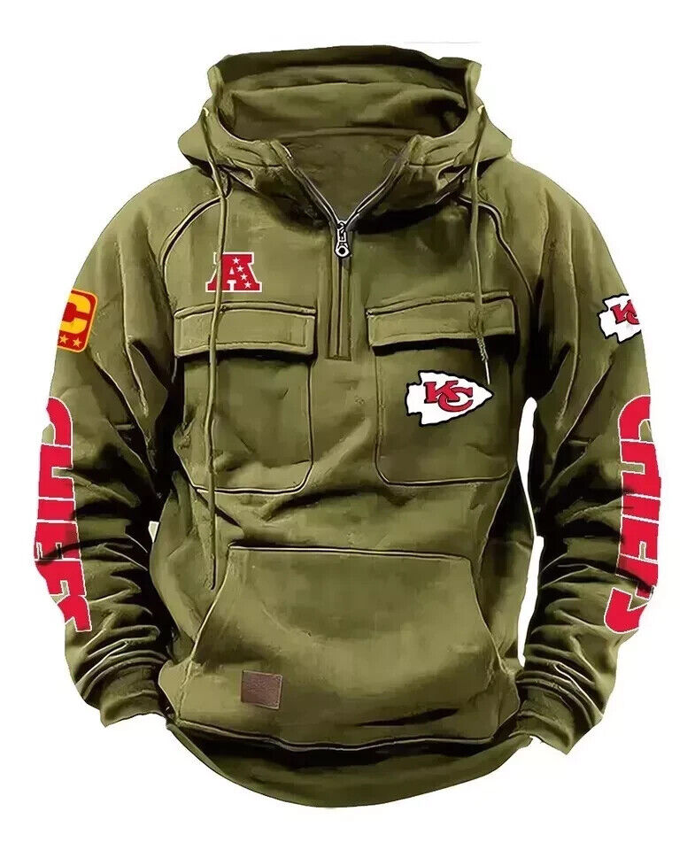 Men's hooded sweatshirt European and American retro multi pocket sweatshirt jacket