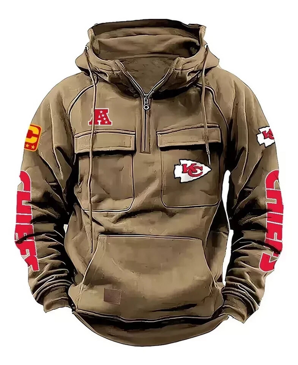 Men's hooded sweatshirt European and American retro multi pocket sweatshirt jacket