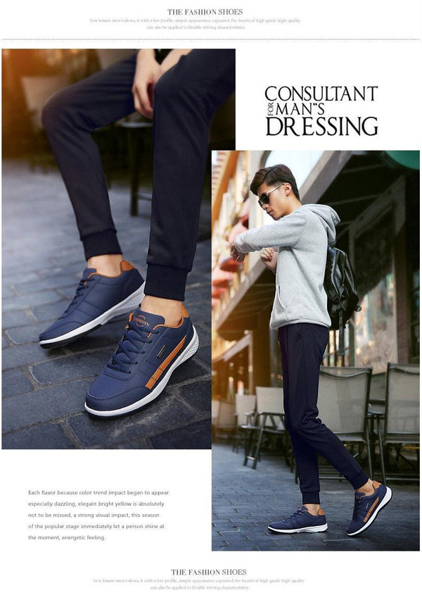 Men's Leather Sneakers Casual Comfortable Luxury Sneakers Man Lace-Up Athletic Sports Artificial Leather Mens Spring Flats Trainers Outdoor Mens Casual Sports Sneakers