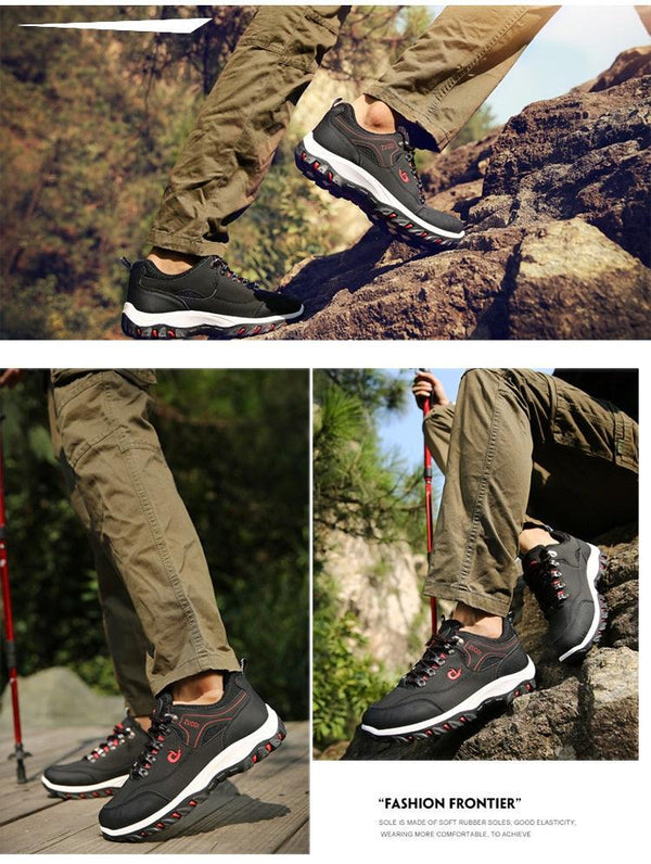 Men's Sports Hiking Shoes Low-Top Breathable Non-Slip Wear-Resistant Outdoor Leisure Sports Shoes Men Leather Non-Slip Sneakers Lightweight Low Top For Outdoor Trailing Walking Shoes