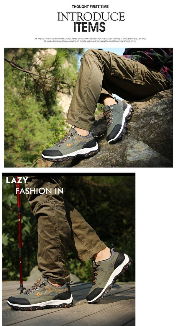 Men's Sports Hiking Shoes Low-Top Breathable Non-Slip Wear-Resistant Outdoor Leisure Sports Shoes Men Leather Non-Slip Sneakers Lightweight Low Top For Outdoor Trailing Walking Shoes