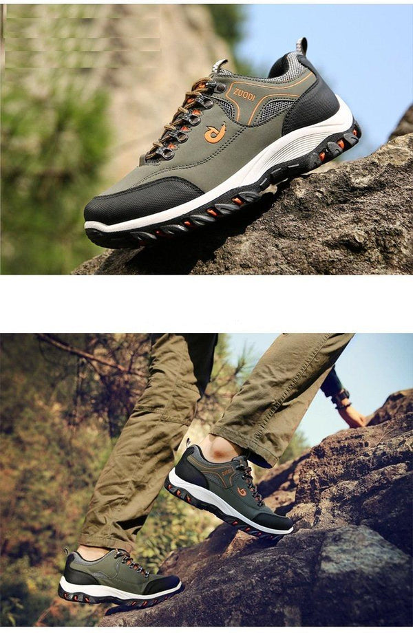 Men's Sports Hiking Shoes Low-Top Breathable Non-Slip Wear-Resistant Outdoor Leisure Sports Shoes Men Leather Non-Slip Sneakers Lightweight Low Top For Outdoor Trailing Walking Shoes