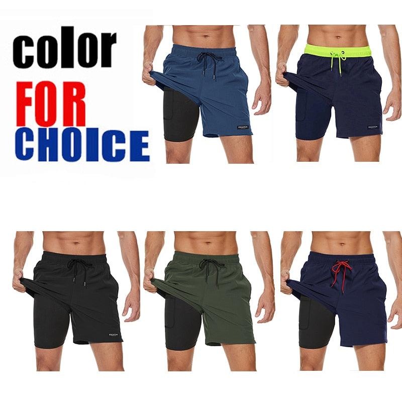 Men's Swimming Trunks with Compression Liner 2 in 1 Quick-Dry Gym Sports Shorts Swim Shorts with Pockets  Beach Swimming Trunks Quick Dry Swim Shorts with Pockets