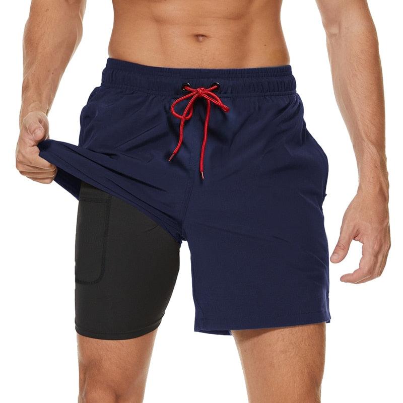 Men's Swimming Trunks with Compression Liner 2 in 1 Quick-Dry Gym Sports Shorts Swim Shorts with Pockets  Beach Swimming Trunks Quick Dry Swim Shorts with Pockets
