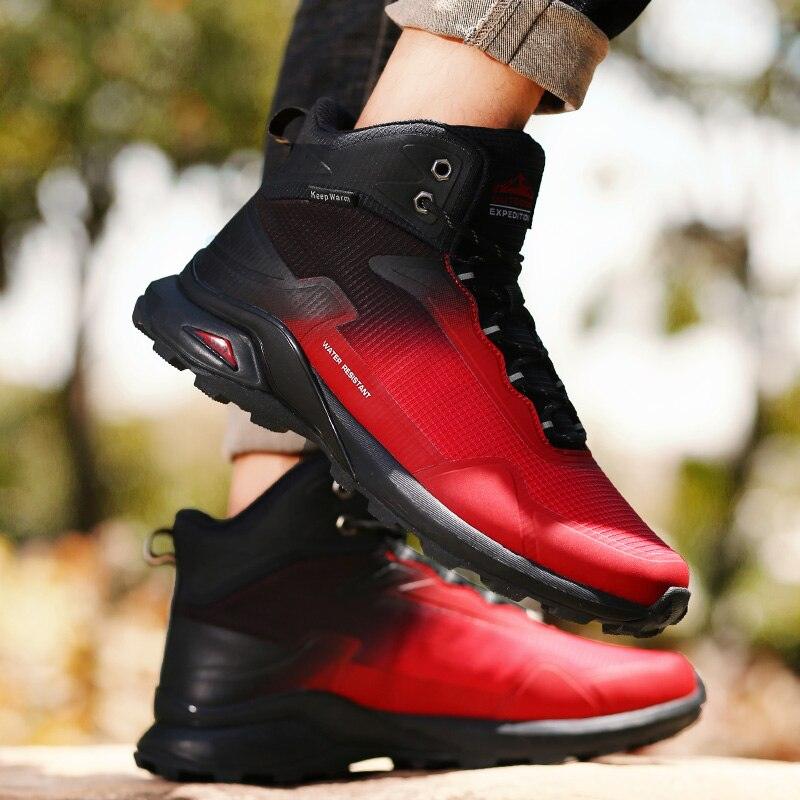 Men's Warm Boots Plush Snow Boots Outdoor Non-Slip Hiking Boots High Top Waterproof Sports Men's Winter Boots Snow Boots Warm Lined Non Slip Leather Shoes