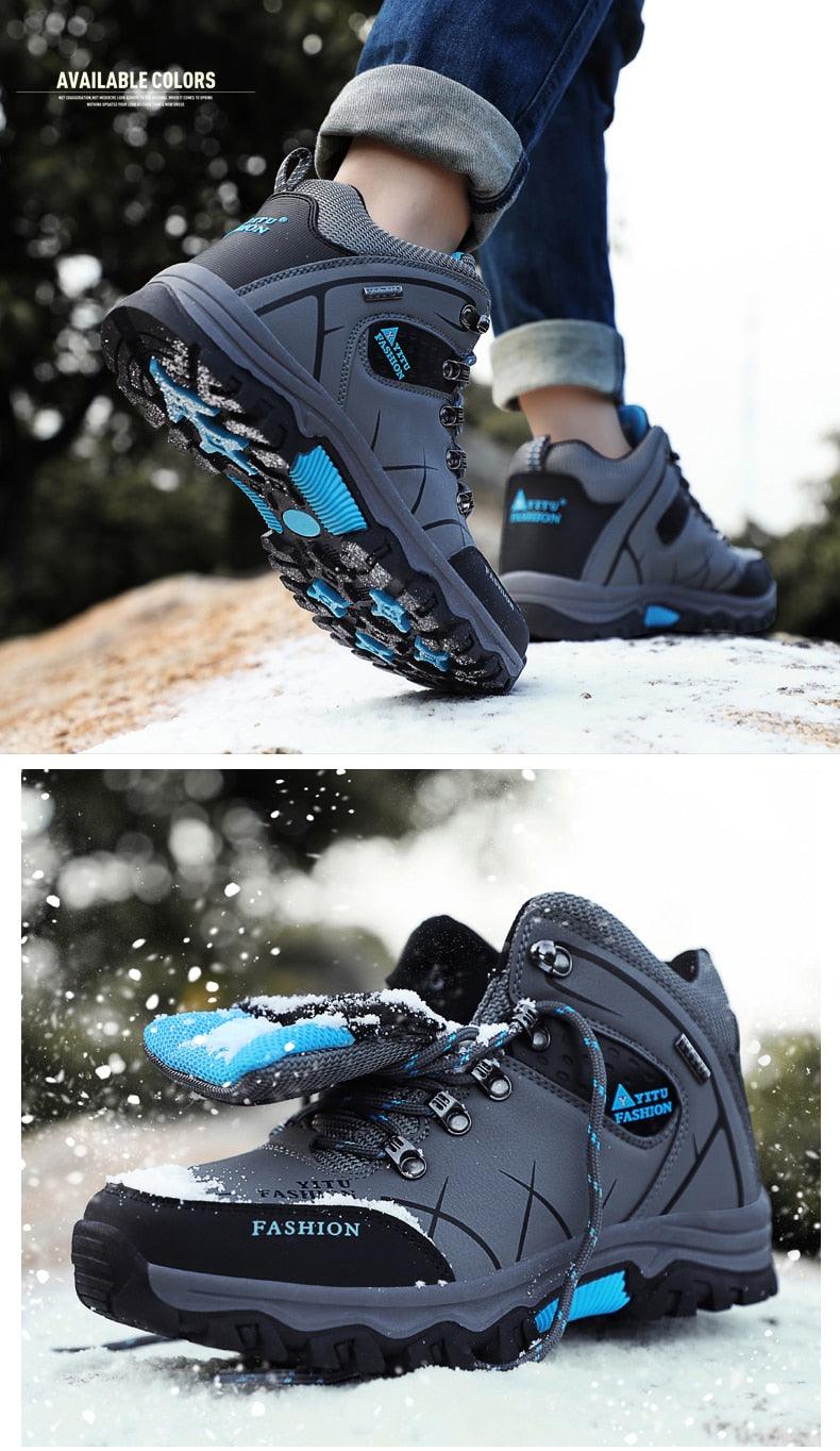 Men's Winter Snow Boots Waterproof Leather Sports Super Warm Men's Boots Outdoor Hiking Boots Work Travel Shoes Trail Climbing Shoes Lace Up Anti-Slip Waterproof Working Outdoor Boots