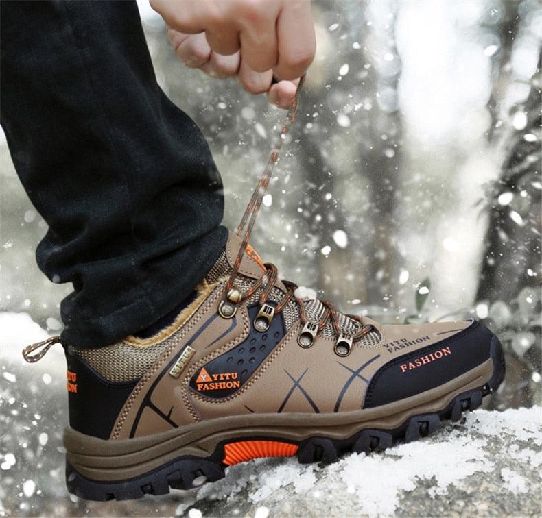 Men's Winter Snow Boots Waterproof Leather Sports Super Warm Men's Boots Outdoor Hiking Boots Work Travel Shoes Trail Climbing Shoes Lace Up Anti-Slip Waterproof Working Outdoor Boots