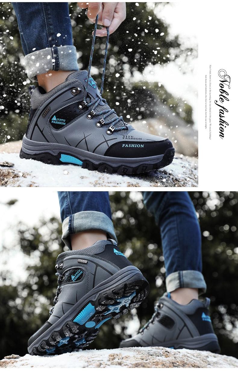 Men's Winter Snow Boots Waterproof Leather Sports Super Warm Men's Boots Outdoor Hiking Boots Work Travel Shoes Trail Climbing Shoes Lace Up Anti-Slip Waterproof Working Outdoor Boots
