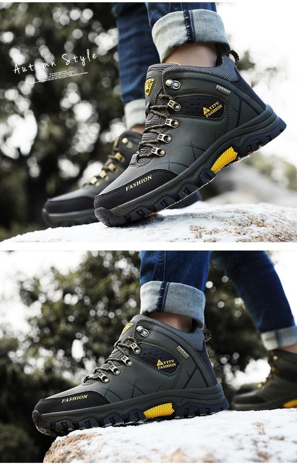 Men's Winter Snow Boots Waterproof Leather Sports Super Warm Men's Boots Outdoor Hiking Boots Work Travel Shoes Trail Climbing Shoes Lace Up Anti-Slip Waterproof Working Outdoor Boots