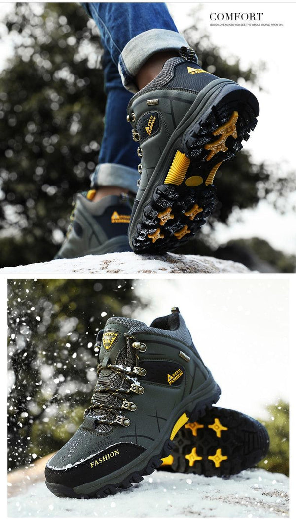 Men's Winter Snow Boots Waterproof Leather Sports Super Warm Men's Boots Outdoor Hiking Boots Work Travel Shoes Trail Climbing Shoes Lace Up Anti-Slip Waterproof Working Outdoor Boots