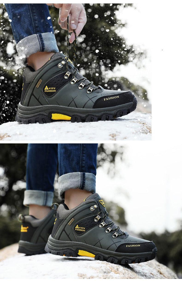 Men's Winter Snow Boots Waterproof Leather Sports Super Warm Men's Boots Outdoor Hiking Boots Work Travel Shoes Trail Climbing Shoes Lace Up Anti-Slip Waterproof Working Outdoor Boots