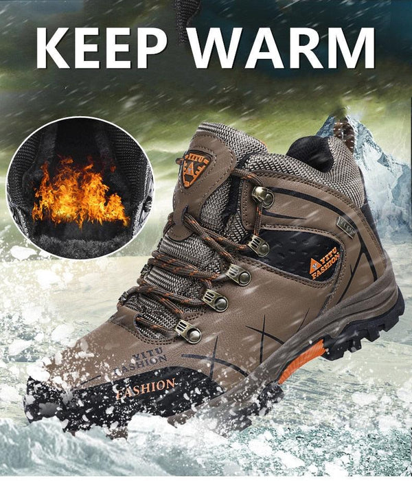 Men's Winter Snow Boots Waterproof Leather Sports Super Warm Men's Boots Outdoor Hiking Boots Work Travel Shoes Trail Climbing Shoes Lace Up Anti-Slip Waterproof Working Outdoor Boots