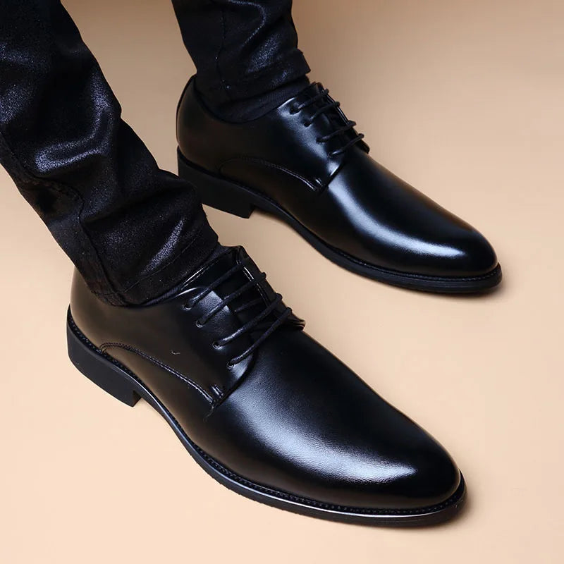 Men Wedding Leather Business Men's Dress Pointed Casual Youth British Style Inner Heightening Spring  New Arrivals Shoes