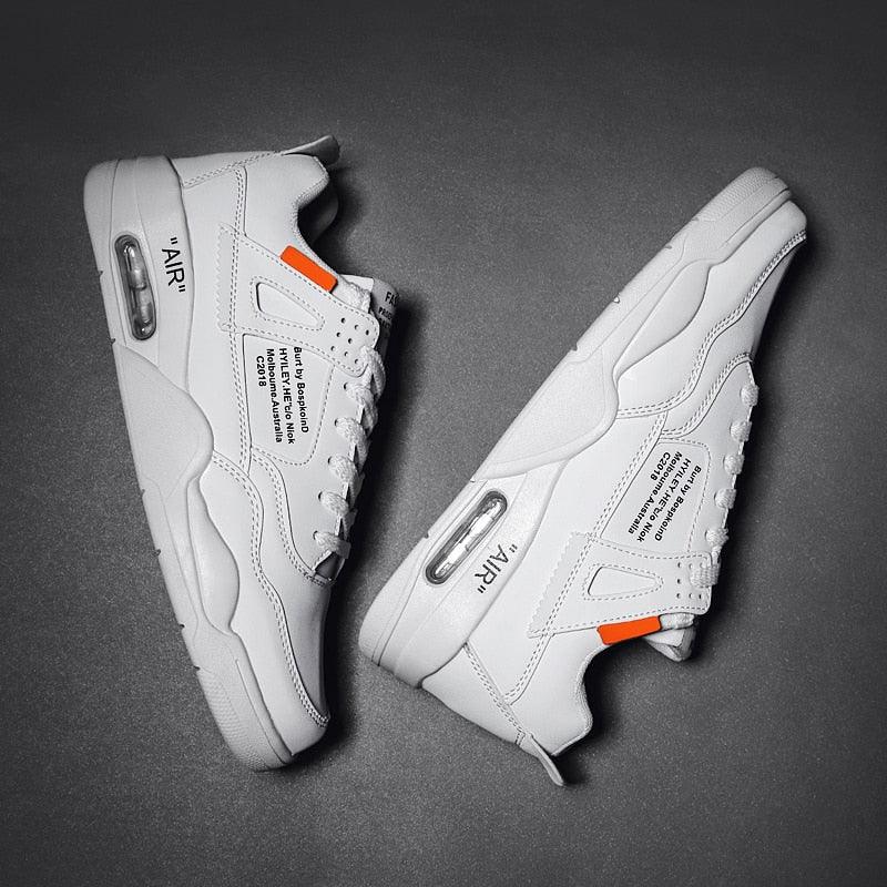 Men White Casual Leather Fashion Sneakers Breathable Sports Running Shoes Leather Running Sport Air Cushion Outdoor Training Sneakers High Quality Design