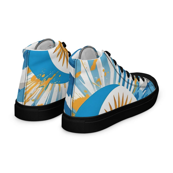 Colorful high-top sneakers with abstract design on a white background