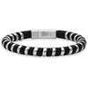 Men's Black Leather and Stainless Steel Braided Bracelet