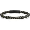 Men's Braided Black/Gray Leather and Black IP Stainless Steel Clasp Bracelet
