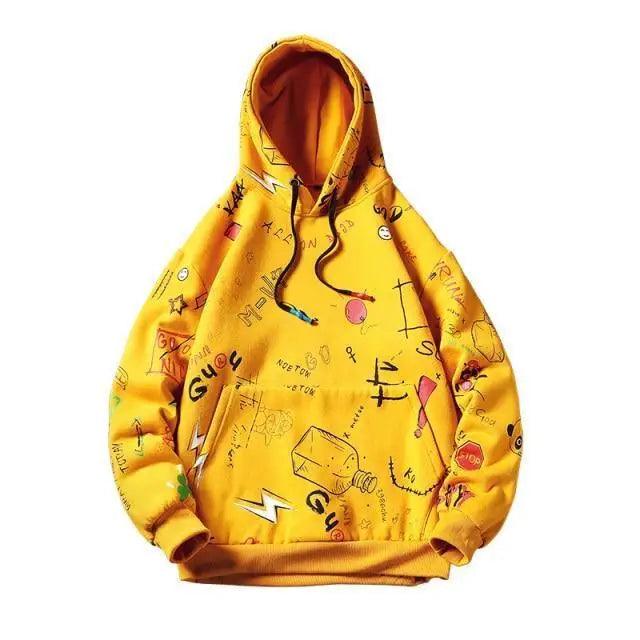 Mens Casual Hoodie Sweatshirt Vintage Yellow Painted Style Hip Hop Creativity Streetwear Men Hooded Sweatshirt Streetwear Loose Hoodies Letter Printing Hoody