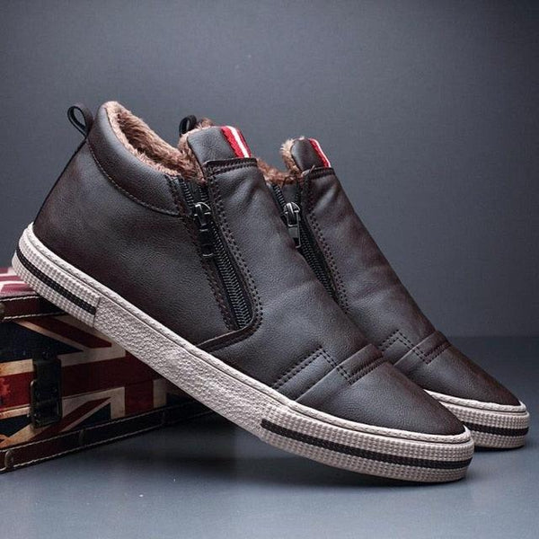 Mens Casual Winter Warm Ankle Boots Fashion Snow Boots Outdoor Footwear Black Sneakers Men's Leather Lined Warm Anti-slip Outdoor Work Shoes