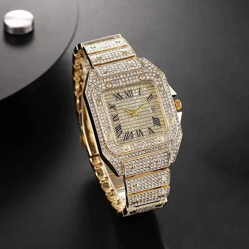 Men's Fashion Elegant High-End Analog Zinc Alloy Watch with Rhinestones
