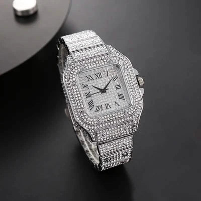 Men's Fashion Elegant High-End Analog Zinc Alloy Watch with Rhinestones