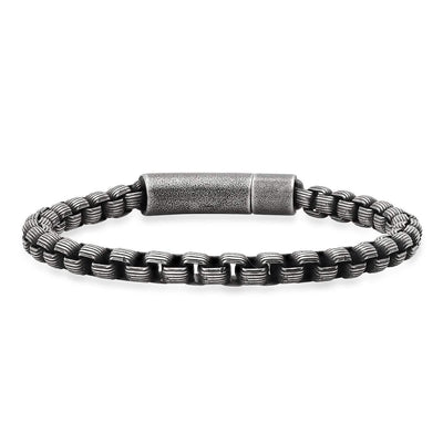 Men's Oxidized Stainless Steel Round Box Chain Bracelet