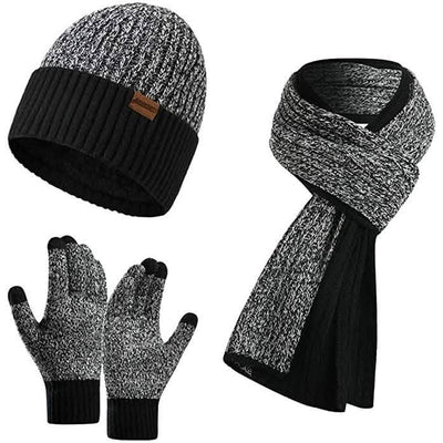 Men's Scarf and Beanie Hat Themal Gloves Set