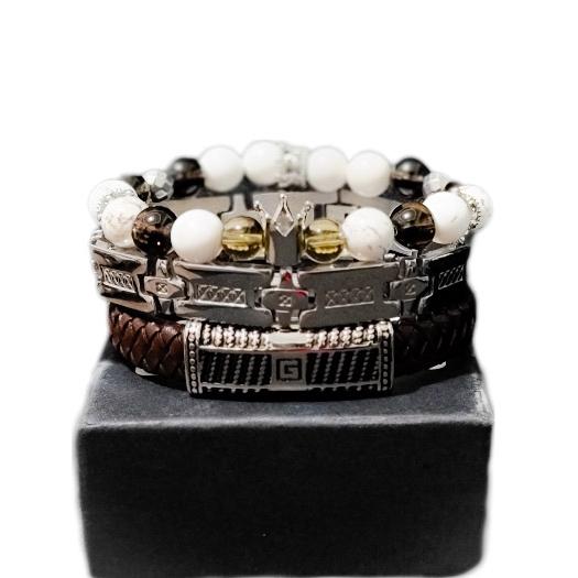 Men's Smoky Quartz and Howlite bracelet set