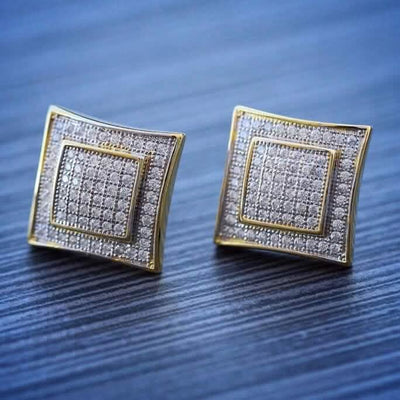 Men's Solid 14k Gold Large Square Lab Diamond Screw Back Earrings
