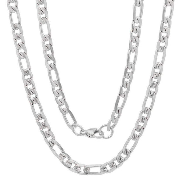 Men's Stainless Steel Diamond Cut Figaro Necklace by Steeltime