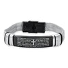 Men's Two Tone Stainless Steel and Black IP Our Father Prayer Mesh Bracelet