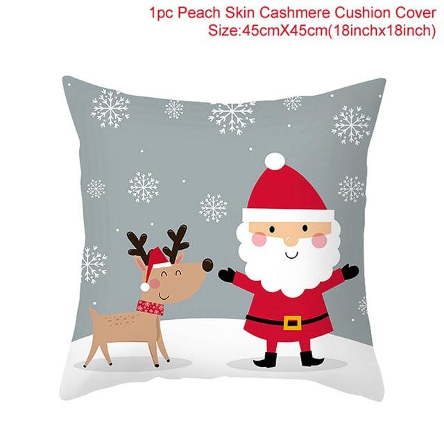 Merry Christmas Decoration Xmas Gift New Year For Home Reindeer Santa Claus Xmas Series Cushion Cover Case Pillow Custom Zippered Square Pillowcase Tree Cushion Cover Christmas Ornament