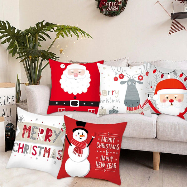 Merry Christmas Decoration Xmas Gift New Year For Home Reindeer Santa Claus Xmas Series Cushion Cover Case Pillow Custom Zippered Square Pillowcase Tree Cushion Cover Christmas Ornament