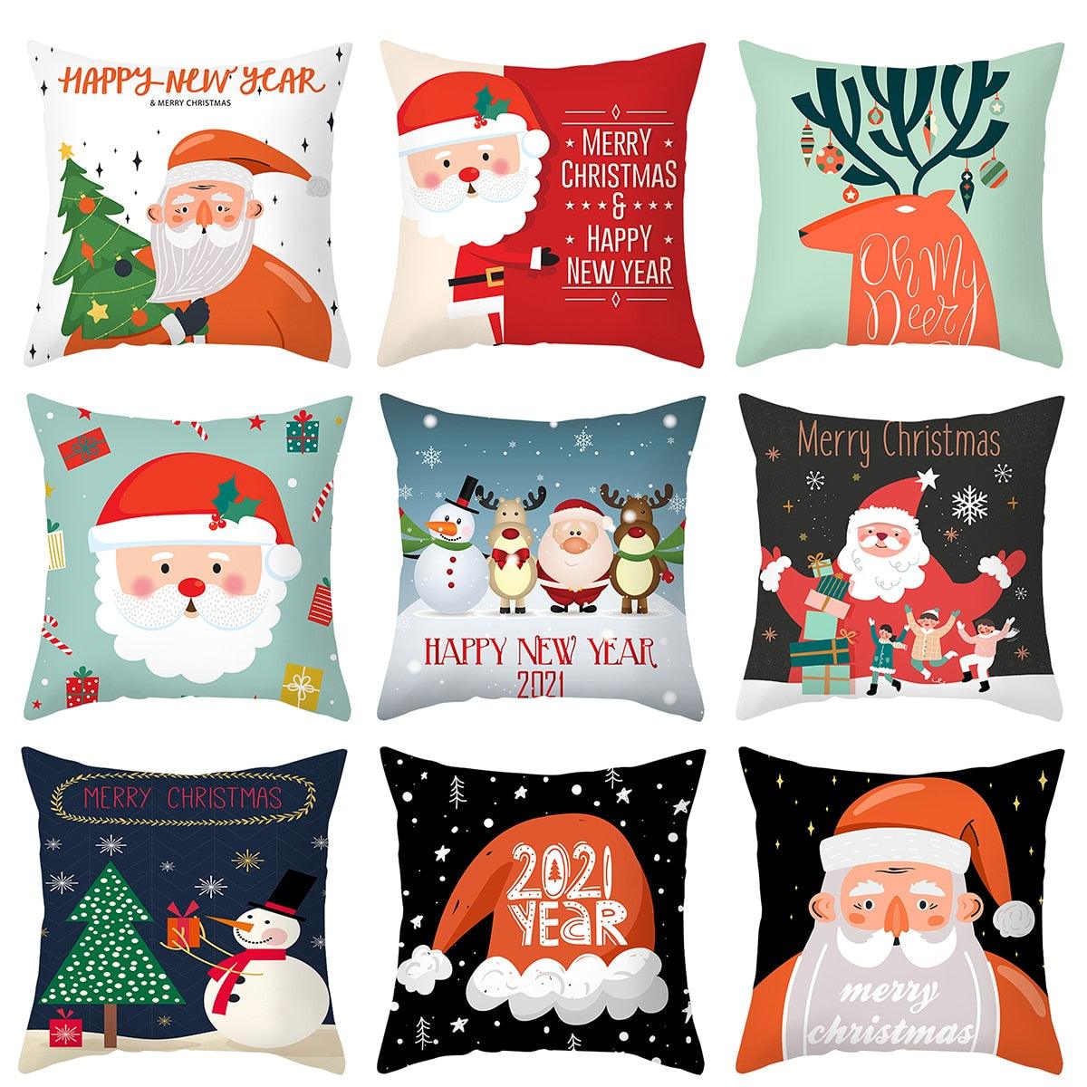 Merry Christmas Decoration Xmas Gift New Year For Home Reindeer Santa Claus Xmas Series Cushion Cover Case Pillow Custom Zippered Square Pillowcase Tree Cushion Cover Christmas Ornament