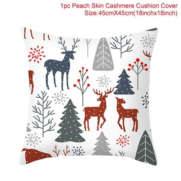 Merry Christmas Decoration Xmas Gift New Year For Home Reindeer Santa Claus Xmas Series Cushion Cover Case Pillow Custom Zippered Square Pillowcase Tree Cushion Cover Christmas Ornament