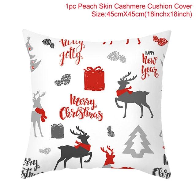 Merry Christmas Decoration Xmas Gift New Year For Home Reindeer Santa Claus Xmas Series Cushion Cover Case Pillow Custom Zippered Square Pillowcase Tree Cushion Cover Christmas Ornament