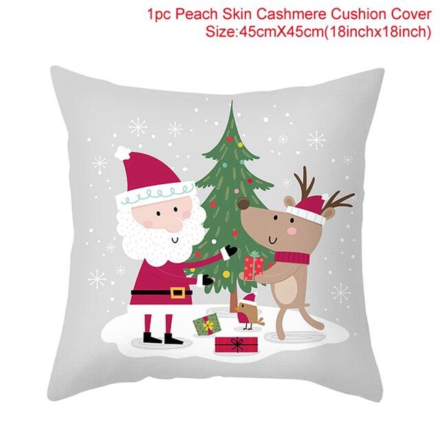 Merry Christmas Decoration Xmas Gift New Year For Home Reindeer Santa Claus Xmas Series Cushion Cover Case Pillow Custom Zippered Square Pillowcase Tree Cushion Cover Christmas Ornament