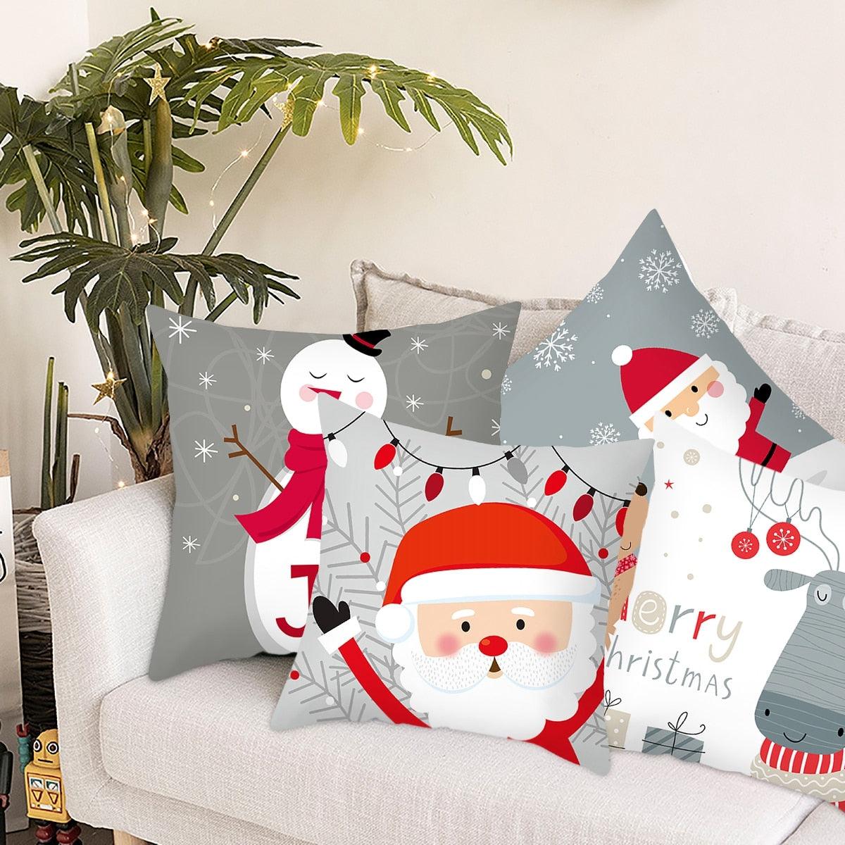 Merry Christmas Decoration Xmas Gift New Year For Home Reindeer Santa Claus Xmas Series Cushion Cover Case Pillow Custom Zippered Square Pillowcase Tree Cushion Cover Christmas Ornament