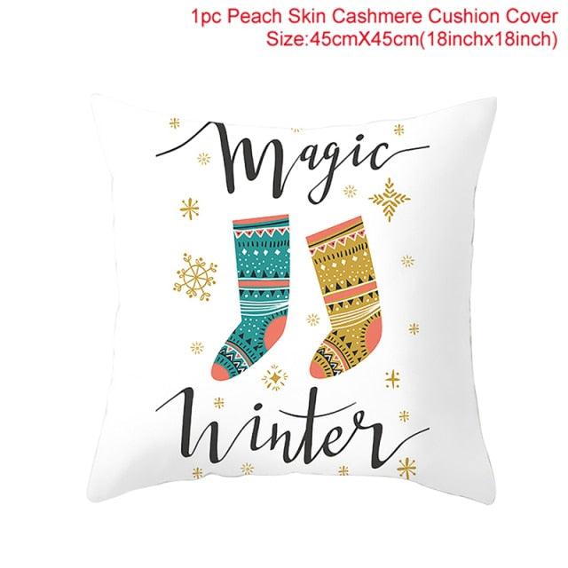 Merry Christmas Decoration Xmas Gift New Year For Home Reindeer Santa Claus Xmas Series Cushion Cover Case Pillow Custom Zippered Square Pillowcase Tree Cushion Cover Christmas Ornament