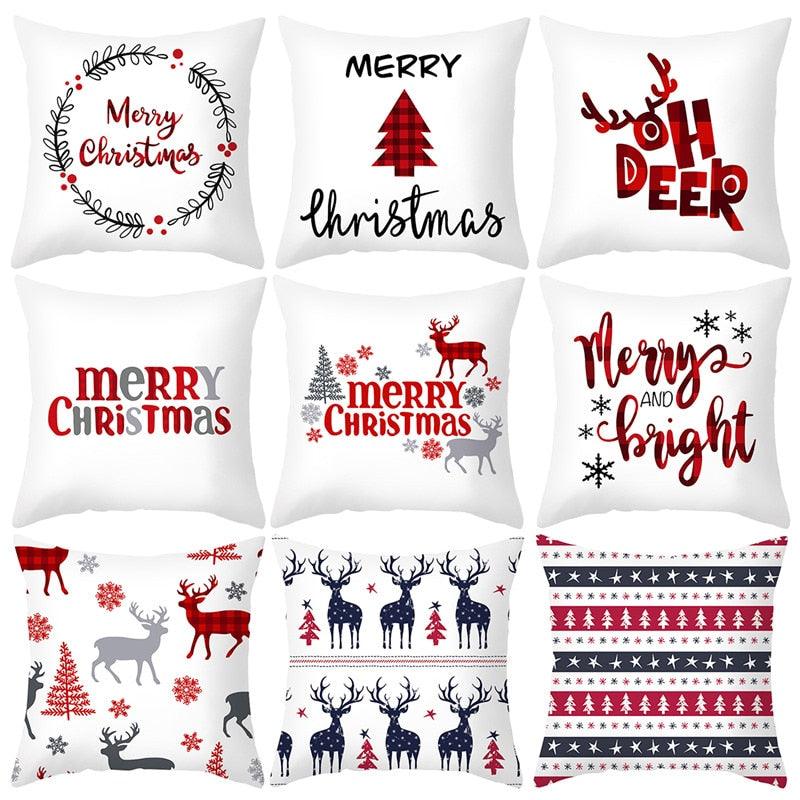 Merry Christmas Decoration Xmas Gift New Year For Home Reindeer Santa Claus Xmas Series Cushion Cover Case Pillow Custom Zippered Square Pillowcase Tree Cushion Cover Christmas Ornament