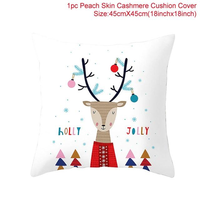 Merry Christmas Decoration Xmas Gift New Year For Home Reindeer Santa Claus Xmas Series Cushion Cover Case Pillow Custom Zippered Square Pillowcase Tree Cushion Cover Christmas Ornament