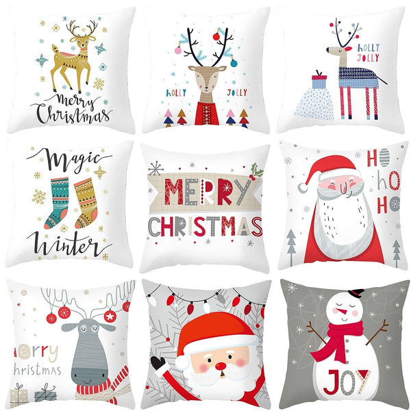 Merry Christmas Decoration Xmas Gift New Year For Home Reindeer Santa Claus Xmas Series Cushion Cover Case Pillow Custom Zippered Square Pillowcase Tree Cushion Cover Christmas Ornament