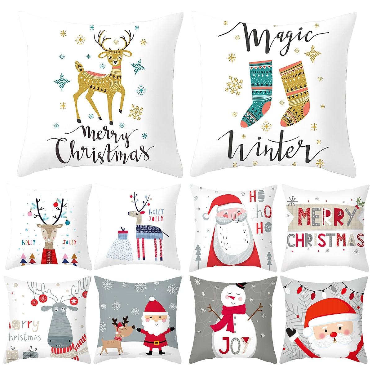 Merry Christmas Decoration Xmas Gift New Year For Home Reindeer Santa Claus Xmas Series Cushion Cover Case Pillow Custom Zippered Square Pillowcase Tree Cushion Cover Christmas Ornament
