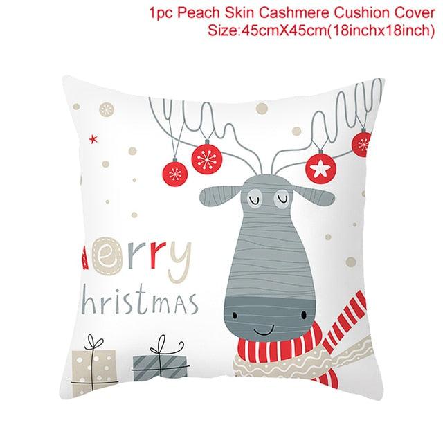 Merry Christmas Decoration Xmas Gift New Year For Home Reindeer Santa Claus Xmas Series Cushion Cover Case Pillow Custom Zippered Square Pillowcase Tree Cushion Cover Christmas Ornament