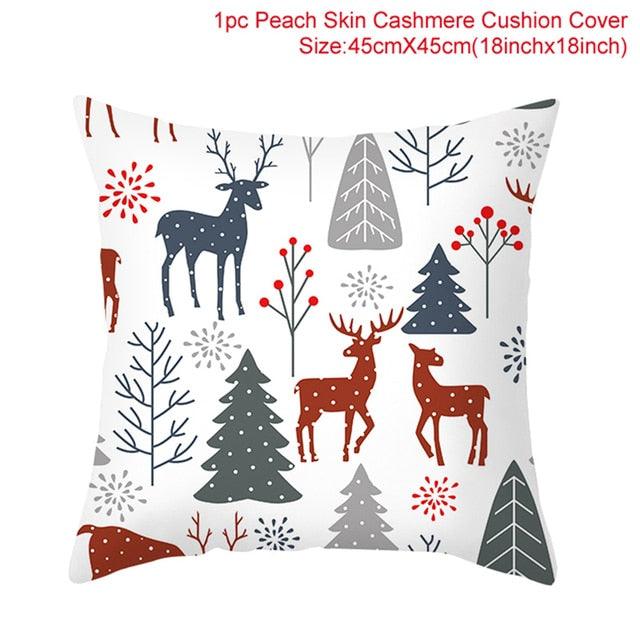 Merry Christmas Decoration Xmas Gift New Year For Home Reindeer Santa Claus Xmas Series Cushion Cover Case Pillow Custom Zippered Square Pillowcase Tree Cushion Cover Christmas Ornament
