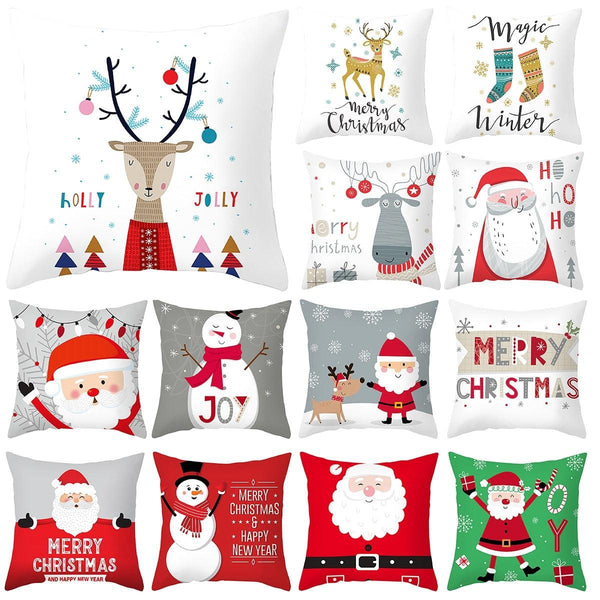 Merry Christmas Decoration Xmas Gift New Year For Home Reindeer Santa Claus Xmas Series Cushion Cover Case Pillow Custom Zippered Square Pillowcase Tree Cushion Cover Christmas Ornament